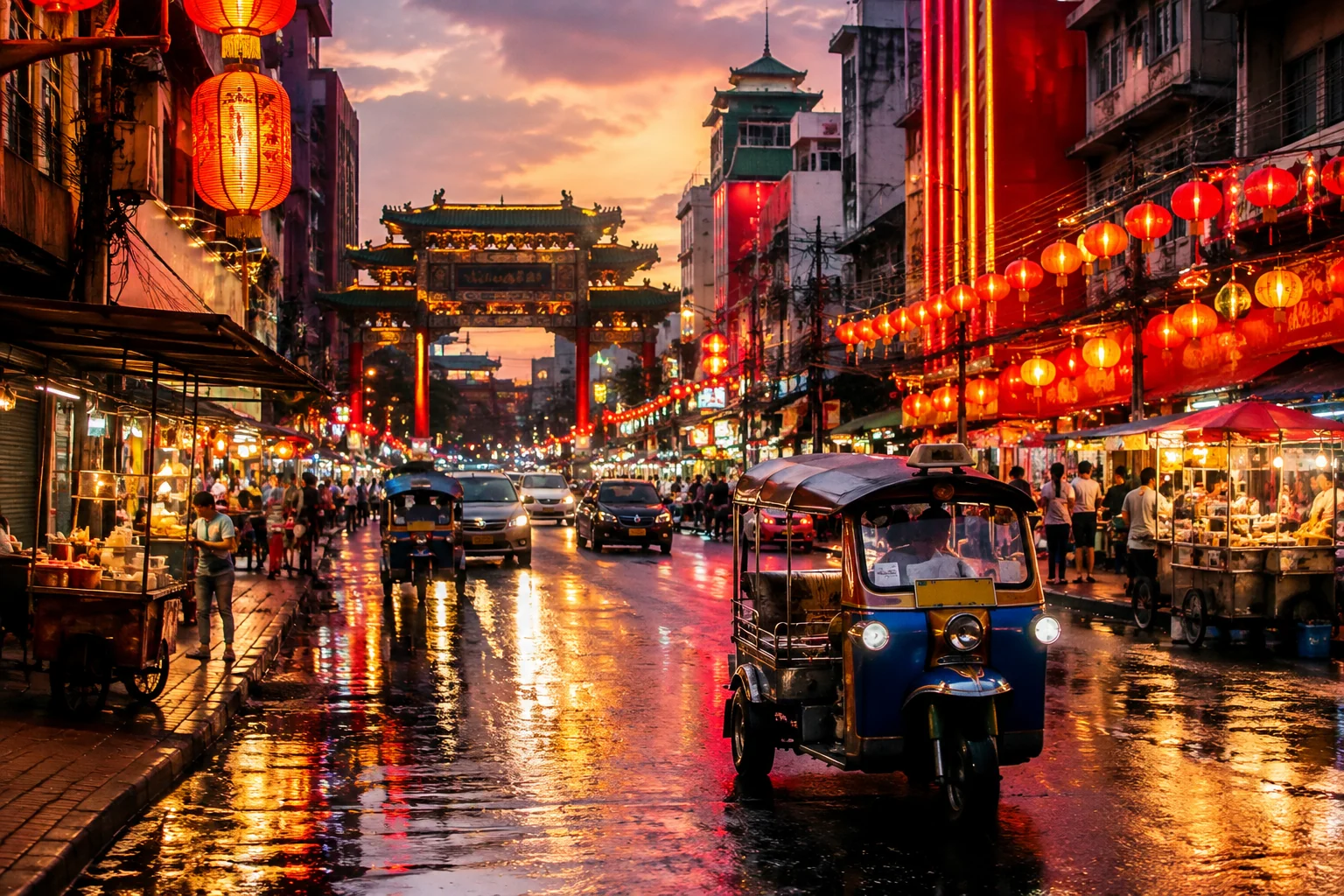 Chinatown de Bangkok à noite, em Yaowarat