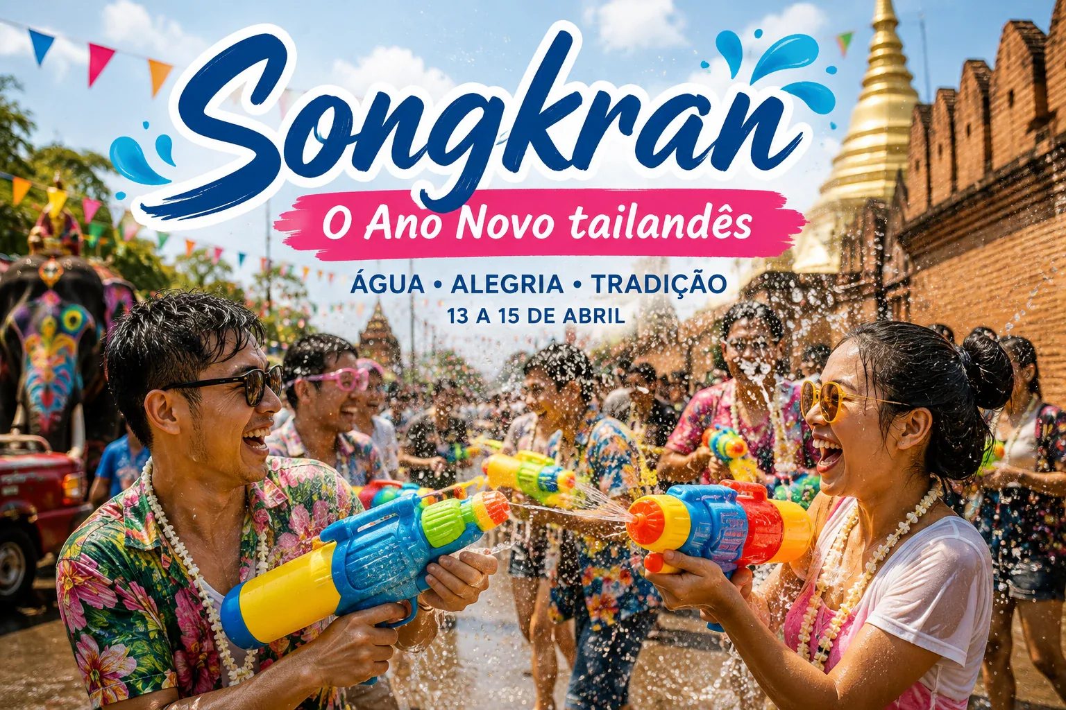 Songkran em Chiang Mai — Ano Novo Tailandês Pessoas celebrando o Songkran em Chiang Mai com pistolas de água durante o Ano Novo Tailandês